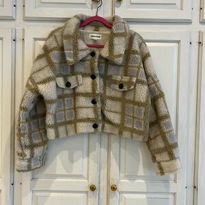 Vigoss Women’s Plaid Grid Print Sherpa Jacket